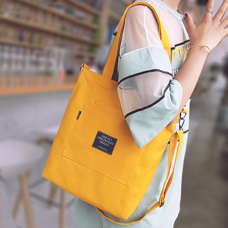 White Yellow Canvas Shoulder Bag for Women with Detachable Strap - GENZAA