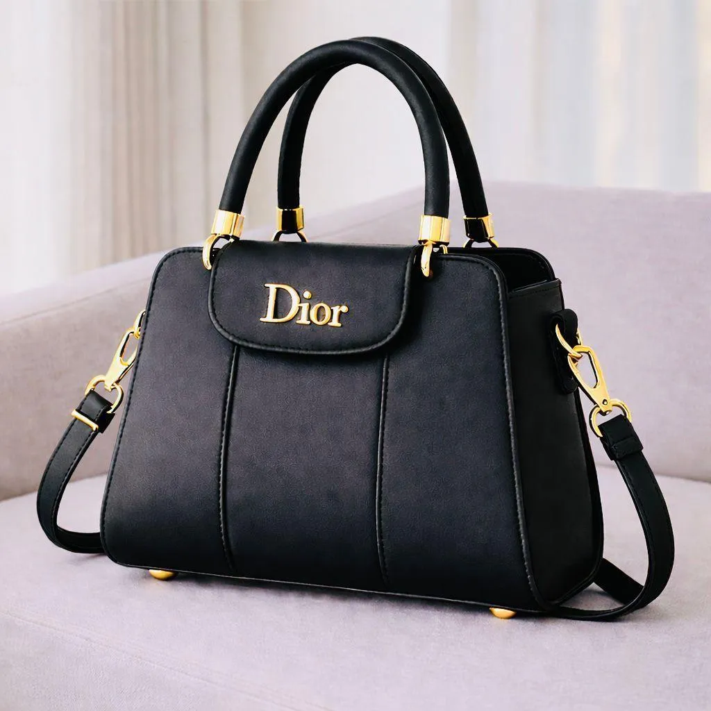 Black Leather Dior Handbag with Gold Hardware for women - GENZAA