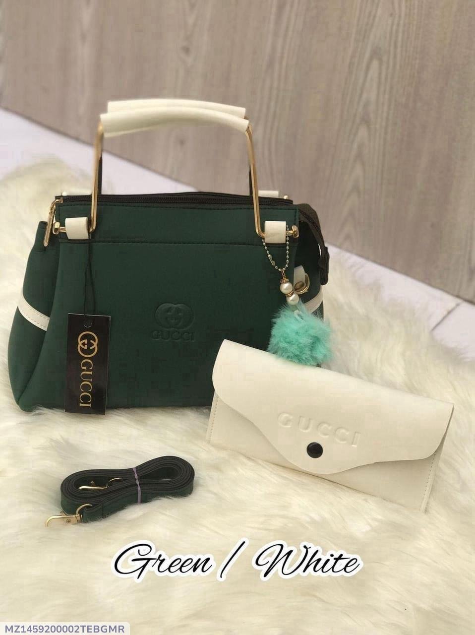 Black Green White Faux Leather Handbag Set with Wallet for women - GENZAA
