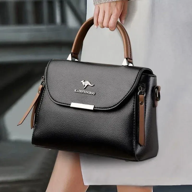 Black Leather Crossbody Bag for Girls 8x8 Inches - GENZAA