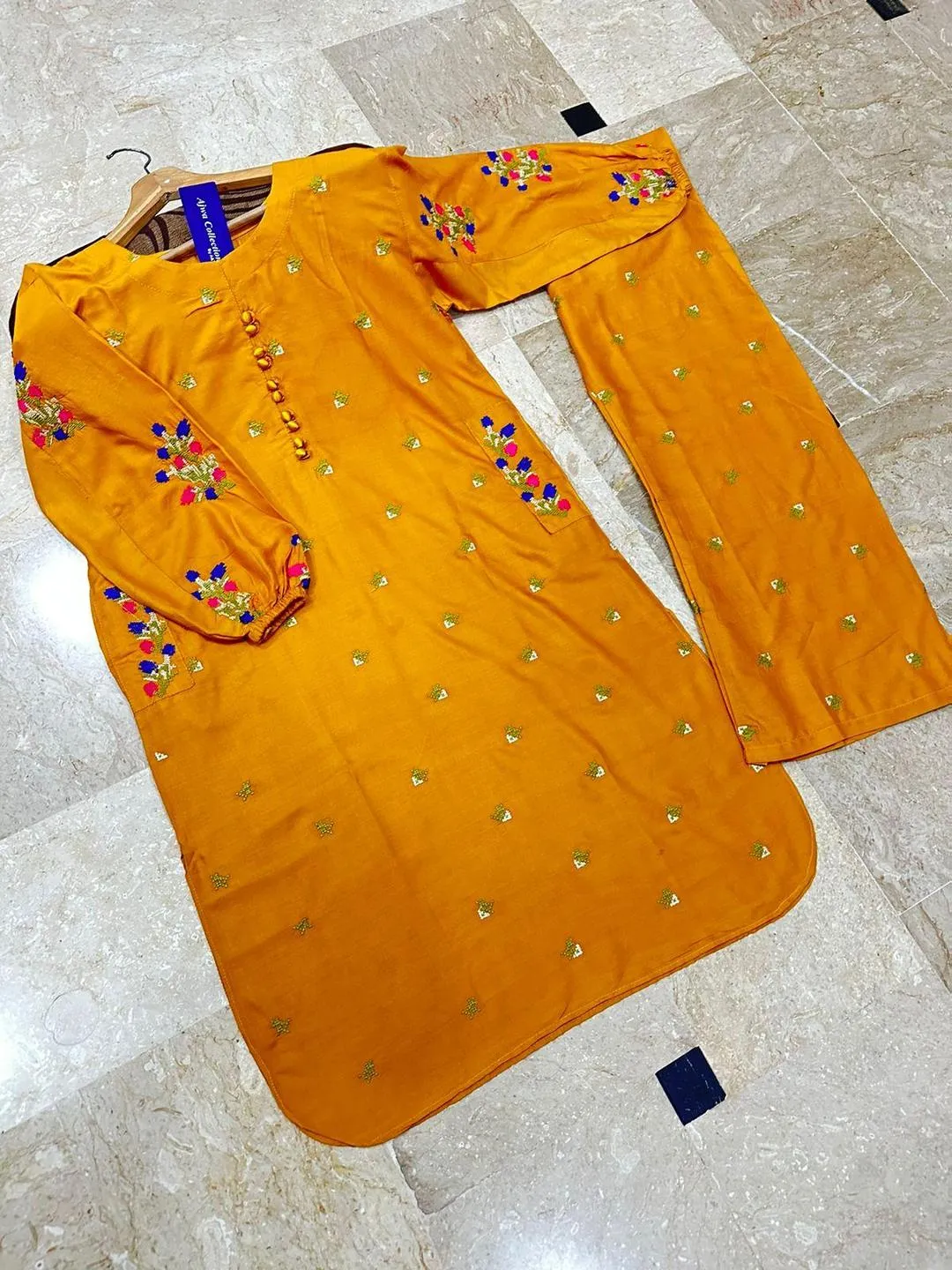 Yellow Embroidered 2-Piece Cotton Set for Women - GENZAA