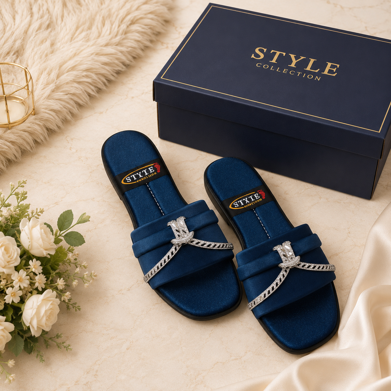 Navy Blue Stylish New Fancy Women's Slippers - GENZAA