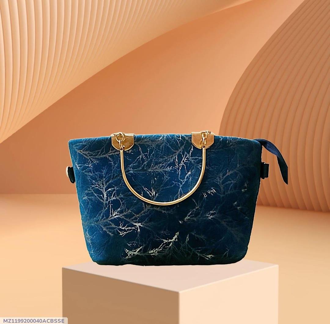 Girls Velvet Printed Handbag Blue 10x5x8" - GENZAA