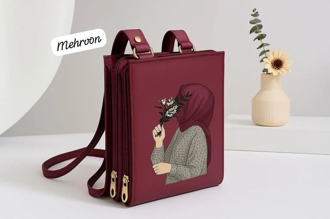 Pink Maroon Printed Crossbody Bag for Women Unisex - GENZAA