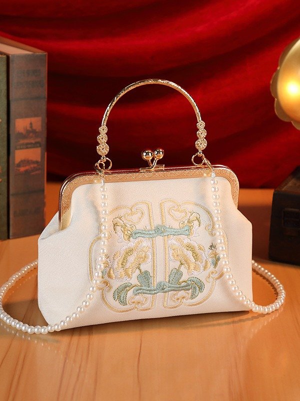 Creamy White Embroidered Handbag for Weddings & Hanfu Lovers for women - GENZAA