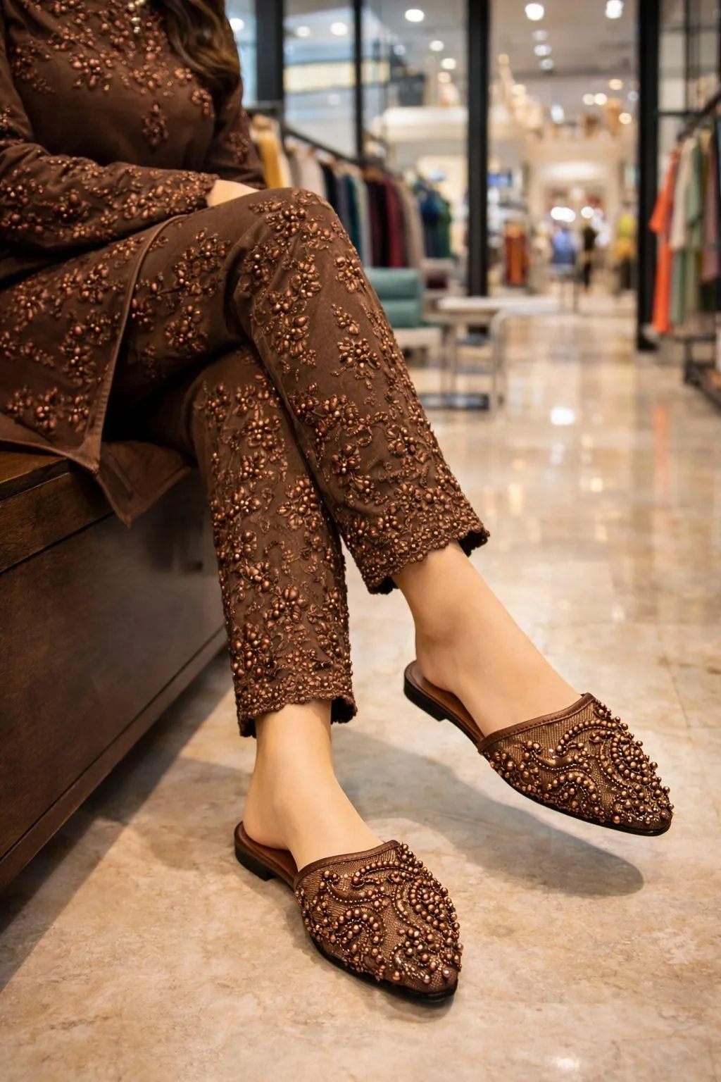 Brown Embroidered Women's Casual Flat Slippers Size 36-41 - GENZAA
