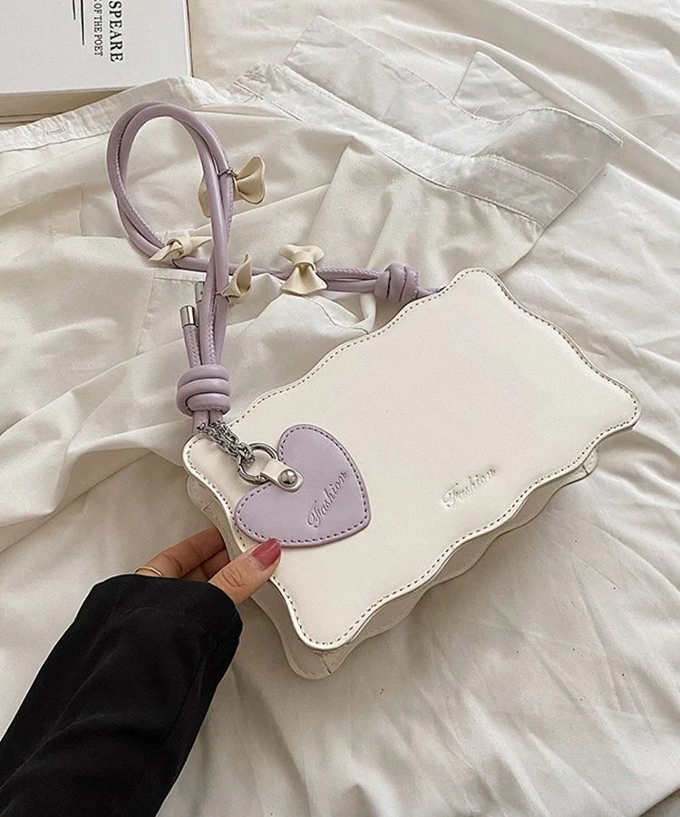 Black Heart Handbag, Lilac Strap, High Quality for women - GENZAA