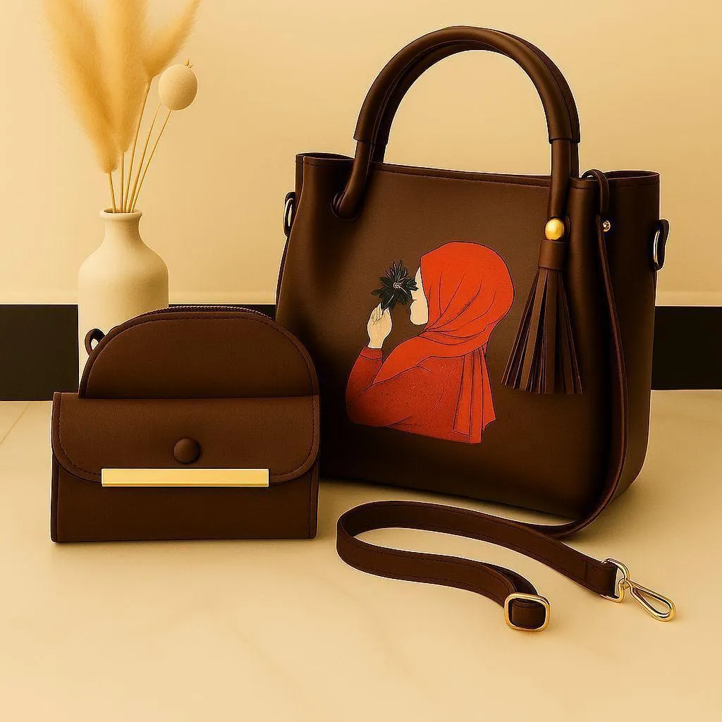 Brown Women's Leather Printed Hand Bag Set - GENZAA